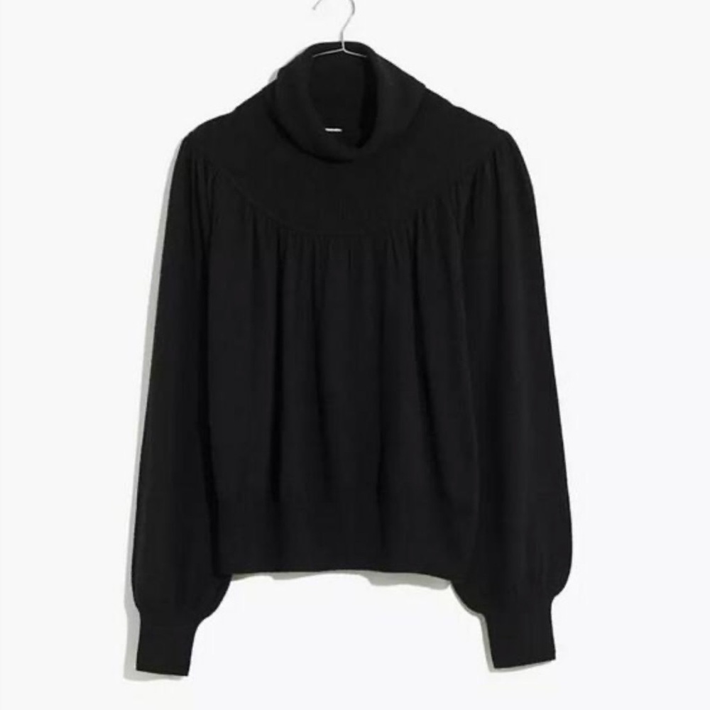 NWT Madewell Women’s True Black Shirred Balloon-Sleeve Turtleneck Sweater Sz XXS